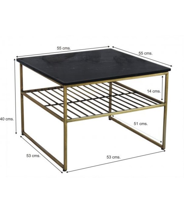 Duverger® Marble - Table basse - 55cm - marbre - acier laqué - noir - or - carré