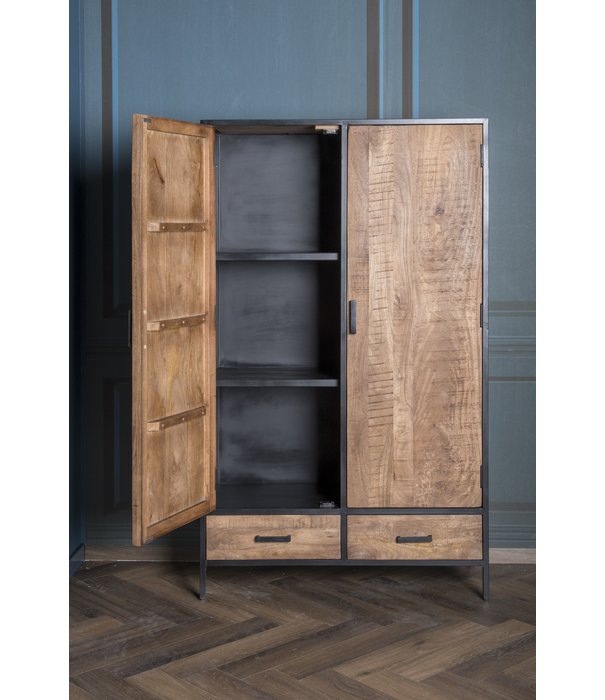 Duverger® Omerta - Buffet - bois de manguier - naturel - 2 portes - 2 tiroirs - châssis acier - laqué noir