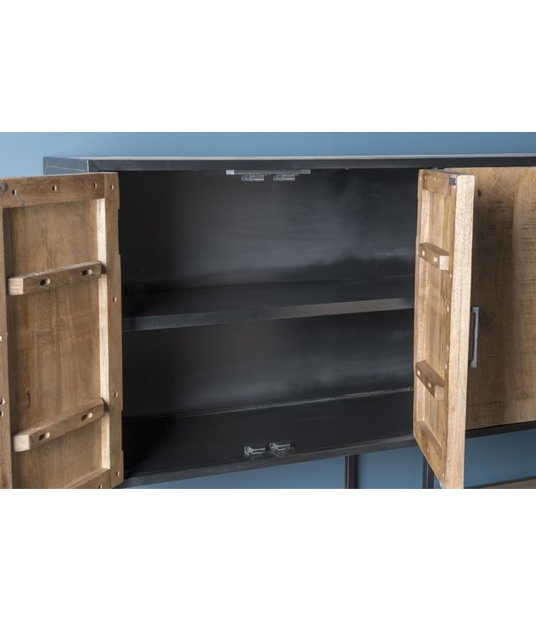 Duverger® Omerta - Buffetschrank - Mangoholz - natur - 4 Türen - 2 Nischen - Stahlrahmen - schwarz beschichtet