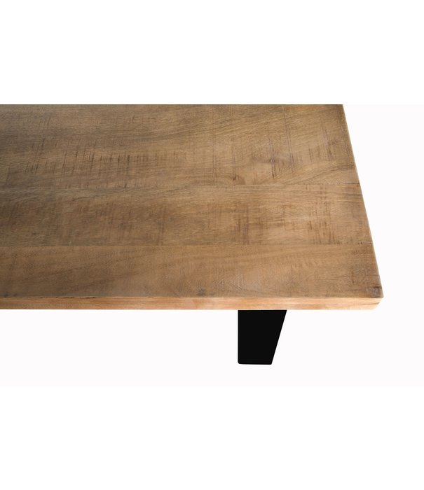 Duverger® Omerta - Table de salle à manger - rectangulaire - 240cm - bois de manguier - naturel - pied en U en acier - laqué noir