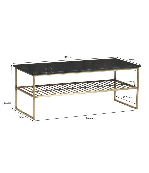 Duverger® Marble - Table basse - 90cm - marbre - acier laqué - noir - or - rectangulaire