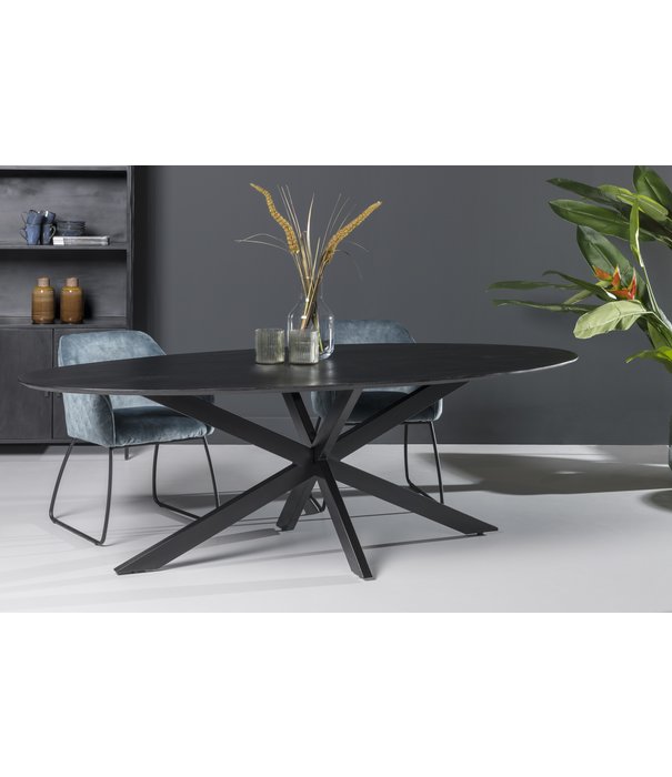 Duverger® Nordic - Table de salle à manger - acacia - noir - 160cm - ovale - pied araignée - acier laqué