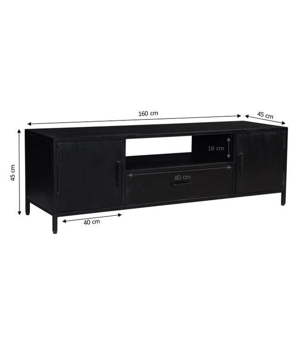 Duverger® Black Omerta - TV-meubel - 160cm - mango - zwart - 2 deuren - 1 lade - 1 nis - stalen frame