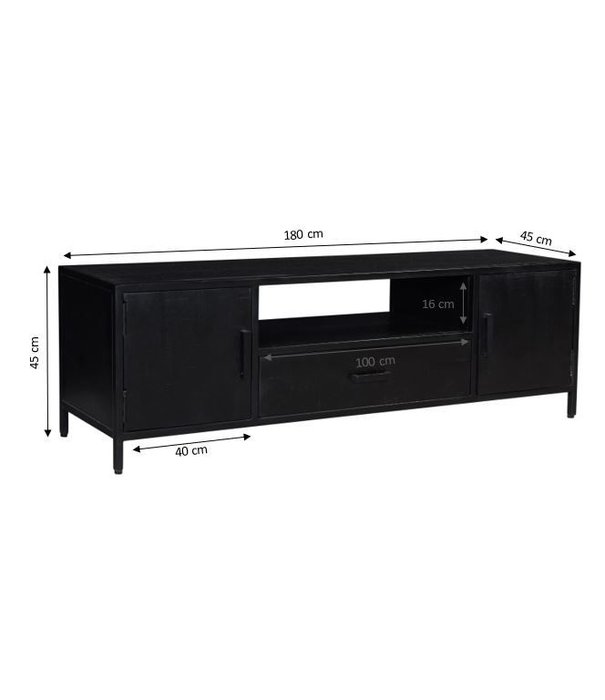 Duverger® Black Omerta - TV-Schrank - 180cm - Mango - schwarz - 2 Türen - 1 Schublade - 1 Nische - Stahlrahmen