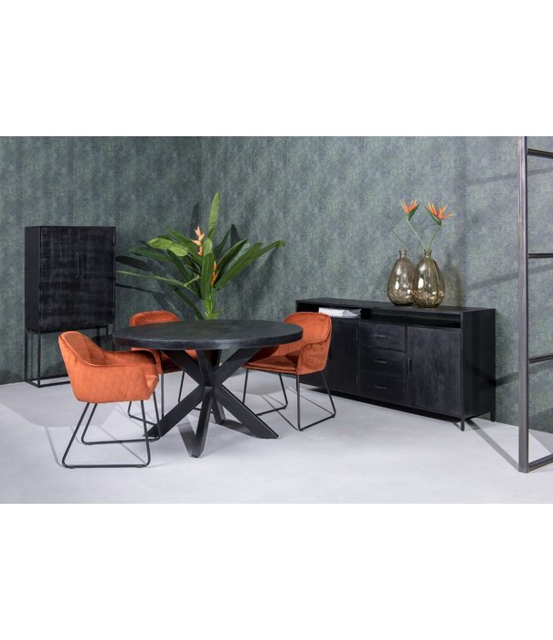 Duverger® Black Omerta - Sideboard - Mango - schwarz - 3 Türen - 3 Schubladen - 1 Nische - Stahlrahmen - schwarz beschichtet