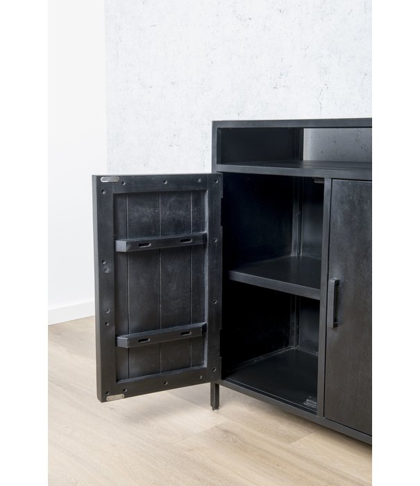 Duverger® Black Omerta - Dressoir - mango - zwart - 3 deuren - 3 lades - 1 nis - stalen frame - zwart gecoat