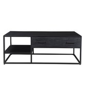 Black Omerta - Salontafel - mango - zwart - naturel - 2 lades - 1 nis - stalen frame