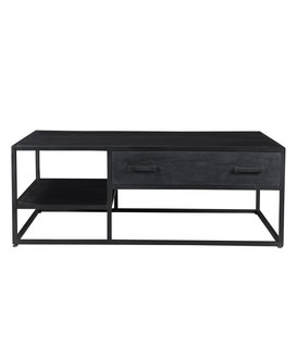 Black Omerta - Table basse - mangue - noir - naturel - 2 tiroirs - 1 niche - châssis acier