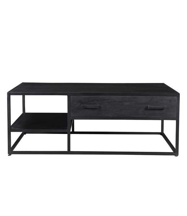 Duverger® Black Omerta - Table basse - mangue - noir - naturel - 2 tiroirs - 1 niche - châssis acier