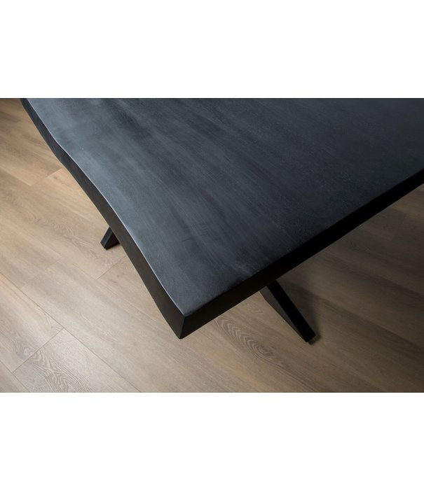 Duverger® Black Omerta - Table de salle à manger - rectangulaire - tronc d'arbre - 220cm - mangue - noir - pied araignée en acier - laqué noir