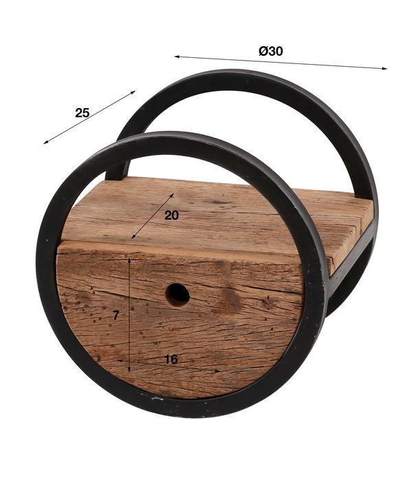 Duverger® Barrel - Wandschap - Ø30cm - 1 lade - robuust hardhout - metaal