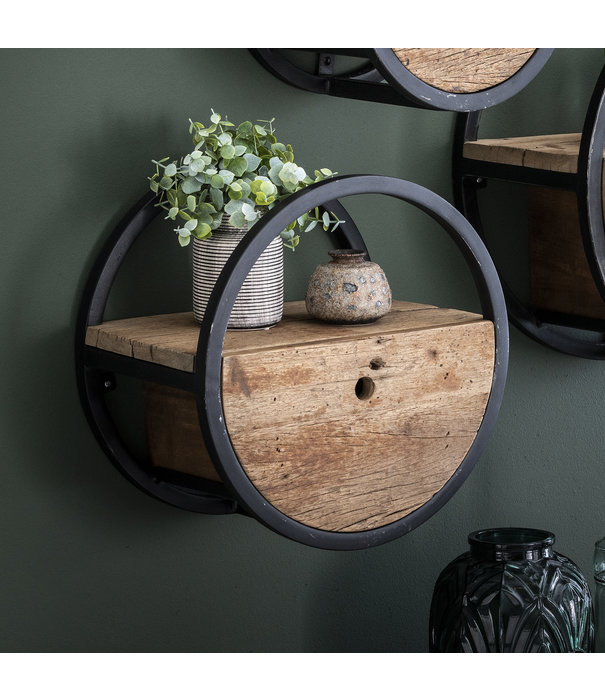 Duverger® Barrel - Etagère murale - Ø40cm - 1 tiroir - bois dur robuste - métal