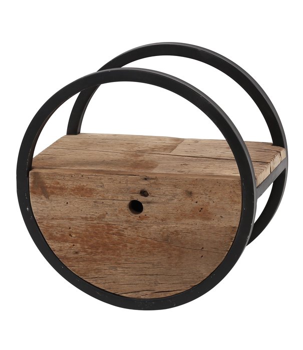 Duverger® Barrel - Etagère murale - Ø40cm - 1 tiroir - bois dur robuste - métal