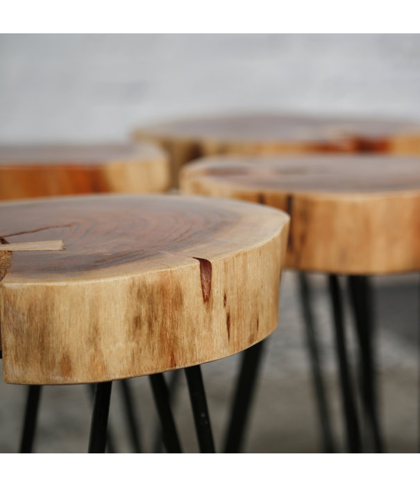 Duverger® Malle - Tables d'appoint - Lot de 2 - Bois d'acacia - Epaisseur 6cm - Structure en acier