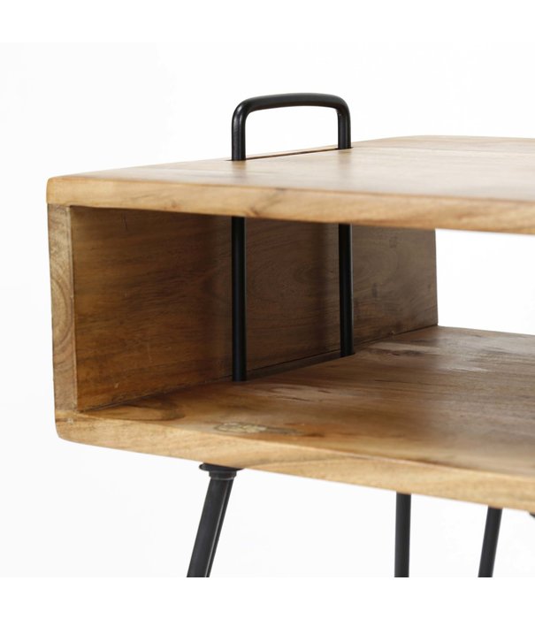 Duverger® Loop - Table de chevet - acacia massif - 1 niche - supports et base en métal