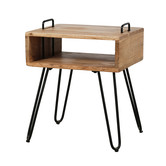 Loop - Table de chevet - acacia massif - 1 niche - supports et base en métal