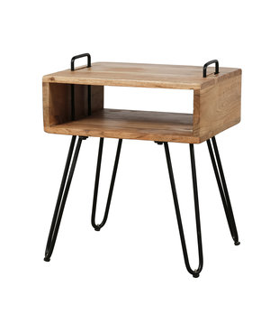 Loop - Table de chevet - acacia massif - 1 niche - supports et base en métal