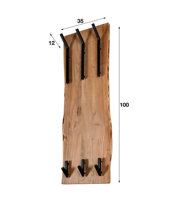 Duverger® Tree Trunk - Kapstok - 25mm - massief acacia - zwart geschuurd metaal - 2x3 haken