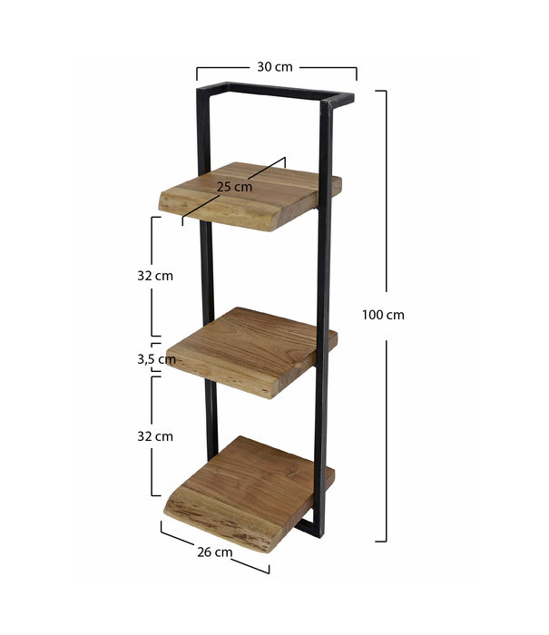 Duverger® Tree Trunk - Etagère murale - 30cm - acacia massif - châssis acier - 3 étagères