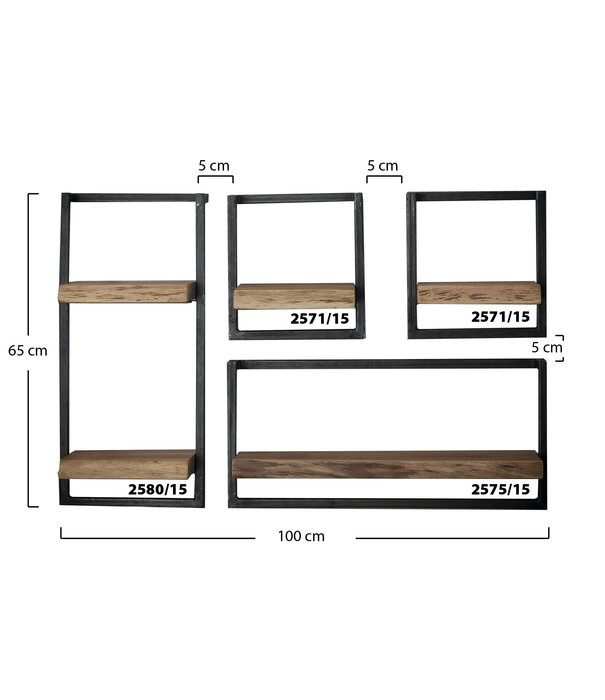 Duverger® Tree Trunk - Wandschap - 30cm - massief acacia - stalen frame - 2 plankjes