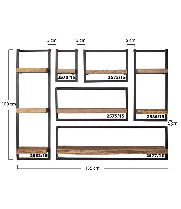 Duverger® Tree Trunk - Wandregal - 30cm - Akazie massiv - Stahlrahmen - 2 Böden