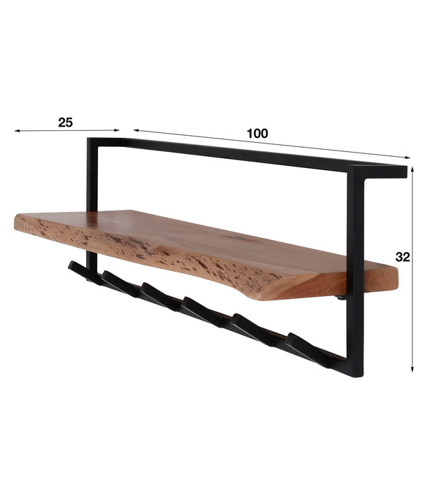 Duverger® Floating - Porte-manteau - étagère à chapeau - acacia massif - naturel - structure métallique - 6 crochets