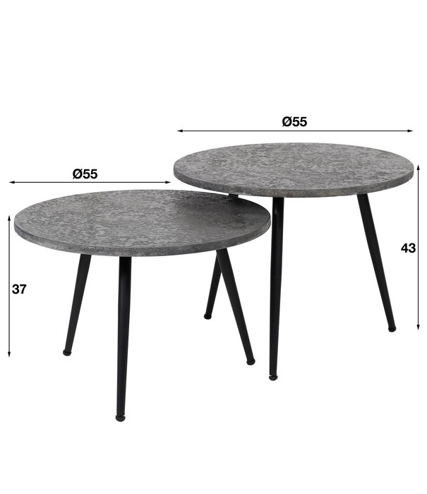 Duverger® Heavy Metal - Salontafel - set van 2 - rond - Ø55 - metaal - grijs