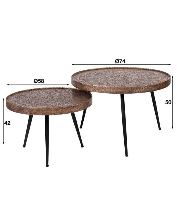 Duverger® Heavy Metal - Salontafel - set van 2 - rond - metaal - antiek brons