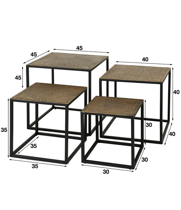 Duverger® Heavy Metal - Salontafel - set van 4 - vierkant - metaal - antiek brons