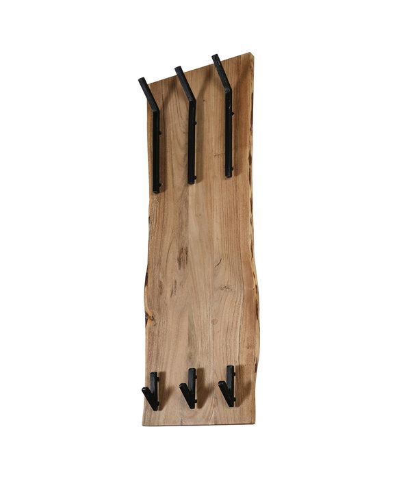 Duverger® Tree Trunk - Porte-manteau - 25mm - acacia massif - métal poncé noir - 2x3 crochets