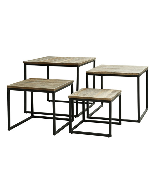 Duverger® Diamond - Salontafel - set van 4 - vierkant - verweerd teakhout - staal