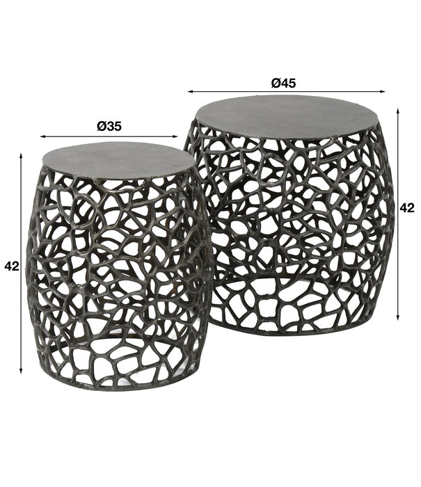 Duverger® Chromy - Table d'appoint - set of 2 - rond - black nickel - sand cast - aluminium