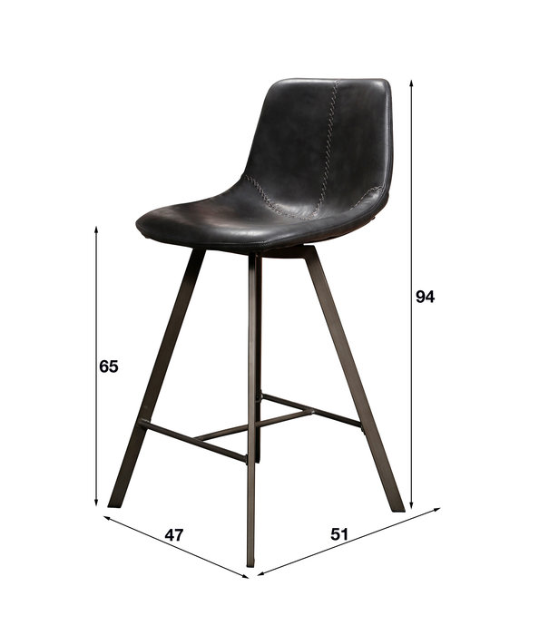 Duverger® Angular - Tabouret de bar - lot de 4 - PU - noir - métal - gris