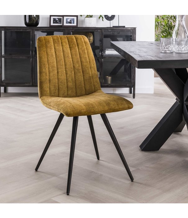 Duverger® Lined Velvet - Chaise de salle à manger - set of 4 - velours - or - rayé - métal - noir