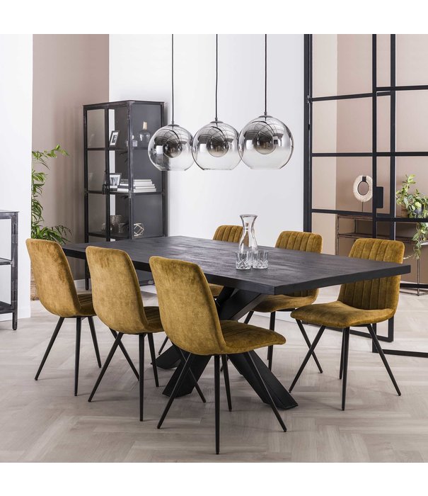 Duverger® Lined Velvet - Chaise de salle à manger - set of 4 - velours - or - rayé - métal - noir