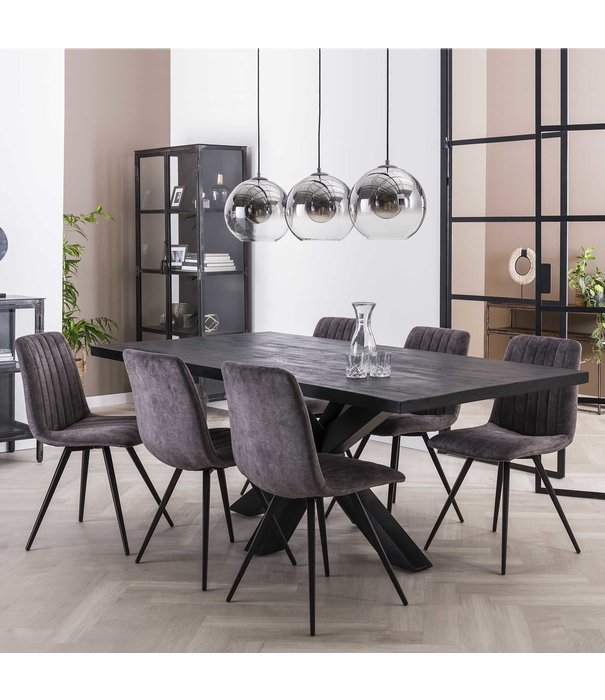Duverger® Lined Velvet - Chaise de salle à manger - lot de 4 - velours - gris - rayé - métal - noir
