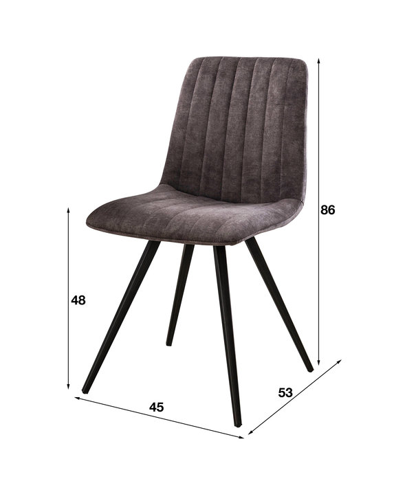 Duverger® Lined Velvet - Chaise de salle à manger - lot de 4 - velours - gris - rayé - métal - noir