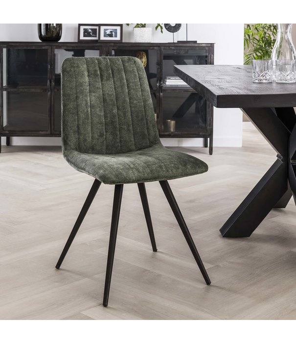Duverger® Lined Velvet - Chaise de salle à manger - lot de 4 - velours - vert mousse - rayé - métal - noir