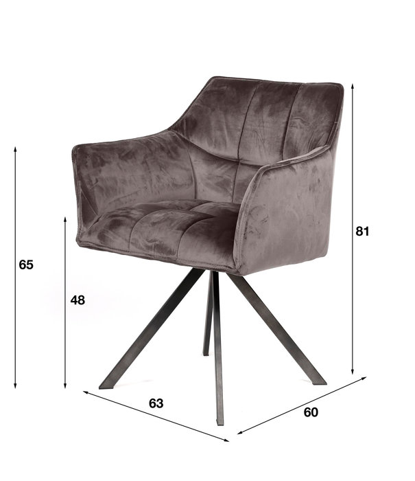 Duverger® Velvet Steel - Fauteuil - lot de 2 - velours - anthracite - acier - pivotant