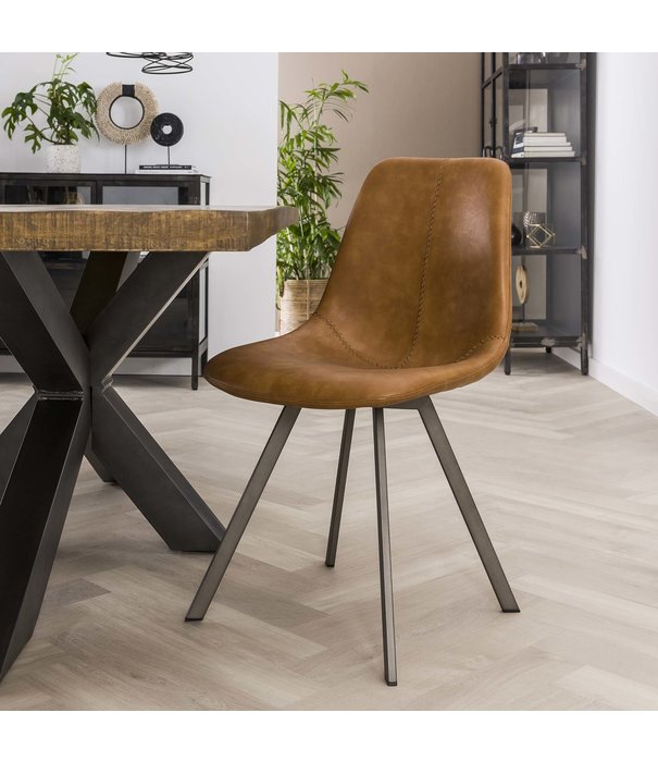 Duverger® Angular - Chaise de salle à manger - set of 4 - PU - cowhide brown - metal - grey