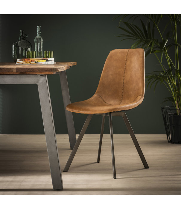 Duverger® Angular - Chaise de salle à manger - set of 4 - PU - cowhide brown - metal - grey
