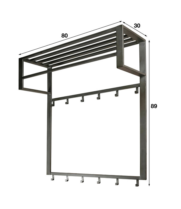 Duverger® Grey Steel - Kapstok - staal - grijs - hoedenplank - roede - 12 haakjes