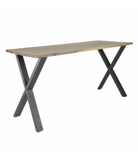 Juglans - Table de bar - noyer Saja - rectangle - cadre en X - acier - gris foncé