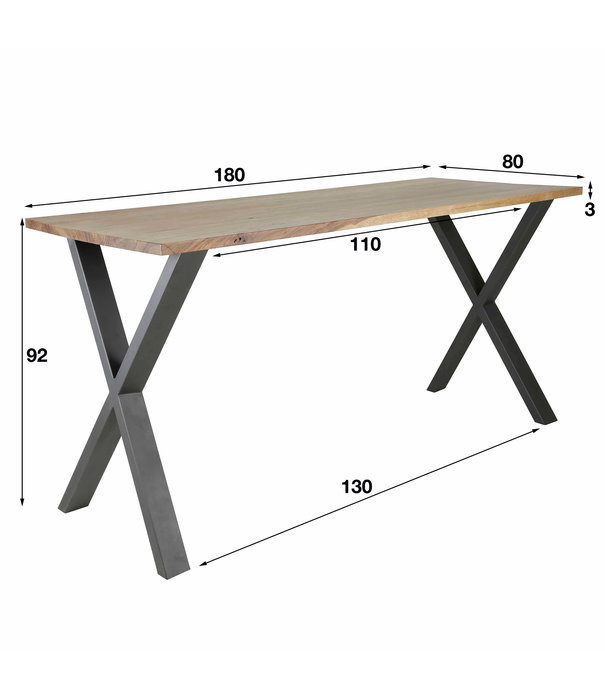 Duverger® Juglans - Table de bar - noyer Saja - rectangle - cadre en X - acier - gris foncé