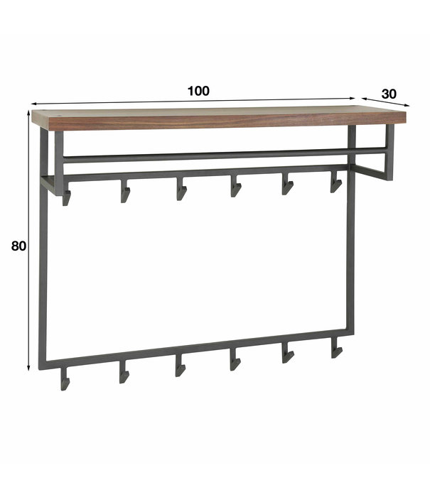 Duverger® Juglans - Garderobenständer - Saja-Nussbaum - Hutablage - Stange - Stahl - 12 Haken