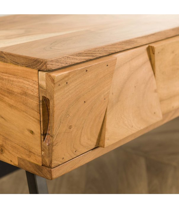 Duverger® Blox - Table d'appoint - acacia massif - 2 tiroirs - pieds en acier
