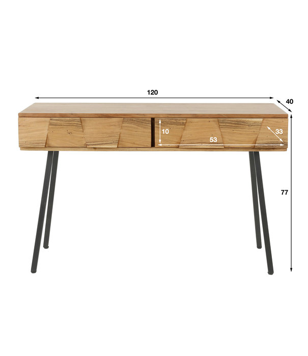 Duverger® Blox - Table d'appoint - acacia massif - 2 tiroirs - pieds en acier