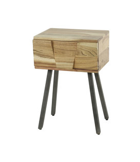 Blox - table de chevet - acacia massif - 1 tiroir - pieds en acier
