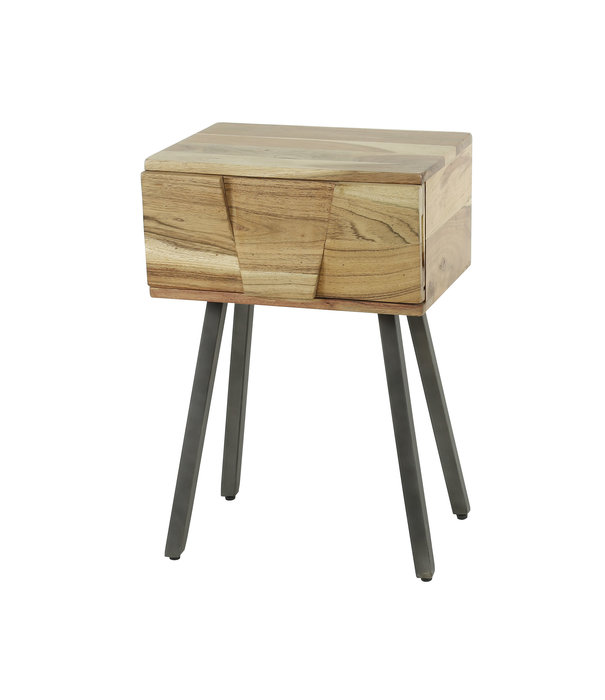 Duverger® Blox - table de chevet - acacia massif - 1 tiroir - pieds en acier