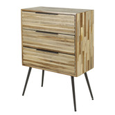 Striped Teak - Dressoir - teakhout - 3 lades - metaal - zwart